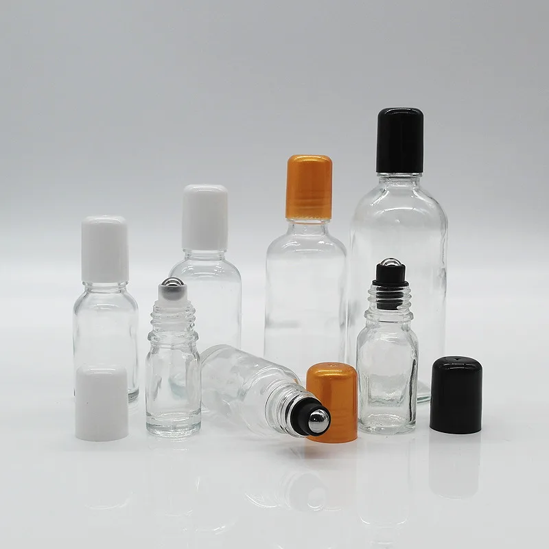 

5ml Clear Roll On Glass Bottle Portable 10cc Essential Oil Empty Perfume Container With Metal Roller Ball For Travel F027