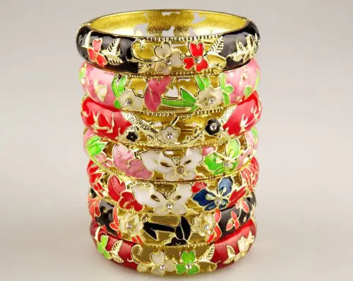 Wholesale Price 8 pcs Chinese Handmade Cloisonne Enamel Cuff Hollow Bracelet Bangle