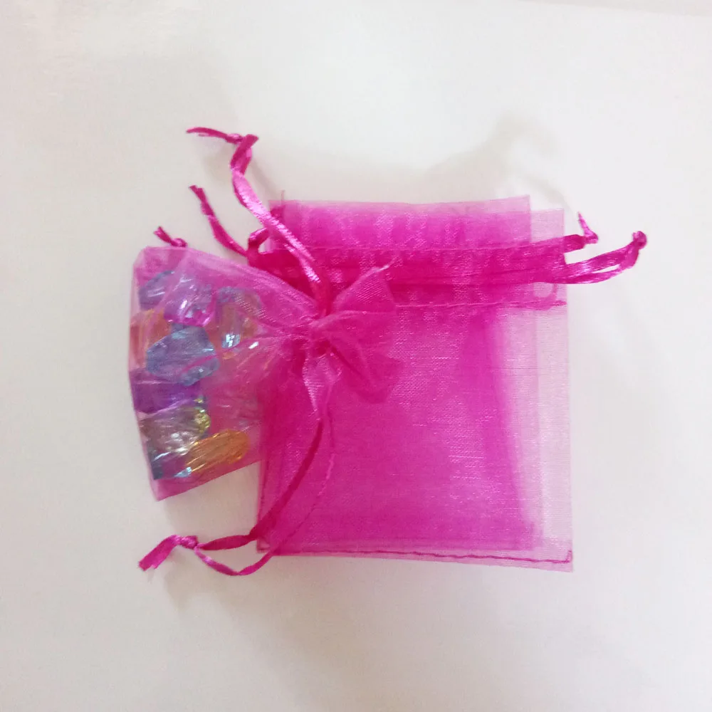 100pcs Rose Red Gift Bags For Jewelry Bags And Packaging Organza Bag Drawstring Bag Wedding/woman Travel Storage Display Pouches