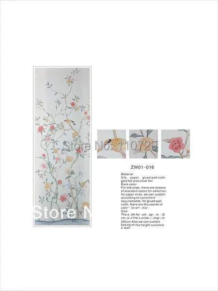 Customized europe Hand painted silk wallpaper painting flowers with birds hand-painted wall paper many arts/backgrouds optonal