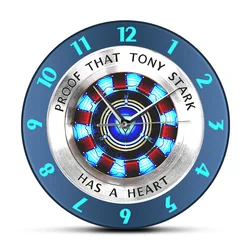 Proof That Tony Stark Has A Heart Arc Reactor Wall Clock Superhero Modern Hanging Wall Watch Movie Timepiece Home Decor Wall Art