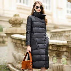 Jaqueta longa casual feminina, casaco feminino tipo duck down e soprador ultrafino e leve de marca para inverno 2019