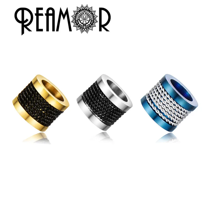 REAMOR 5pc High Polished Gold Color Stainless Steel Wire Inlay Beads 6/8mm Big Hole Bead For DIY Leather Bracelet Jewelry Making