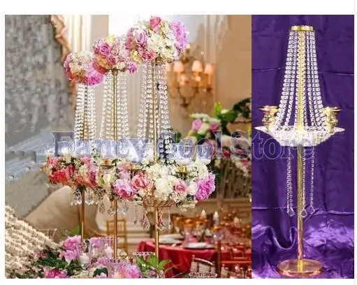 

New style 96cm(H) wedding crystal table centerpiece Table chandelier flower stand Gold wedding decoration.