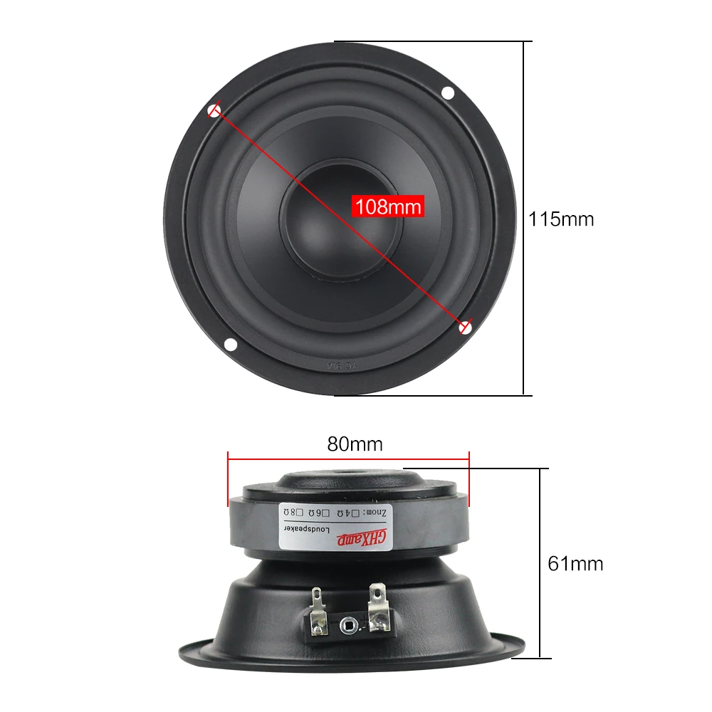 GHXAMP 4 INCH 40W Pure Midrange Speaker Unit Alto Speaker Mediant HIFI Bookshelf MID Units Metal fully Sealed DIY 1PC