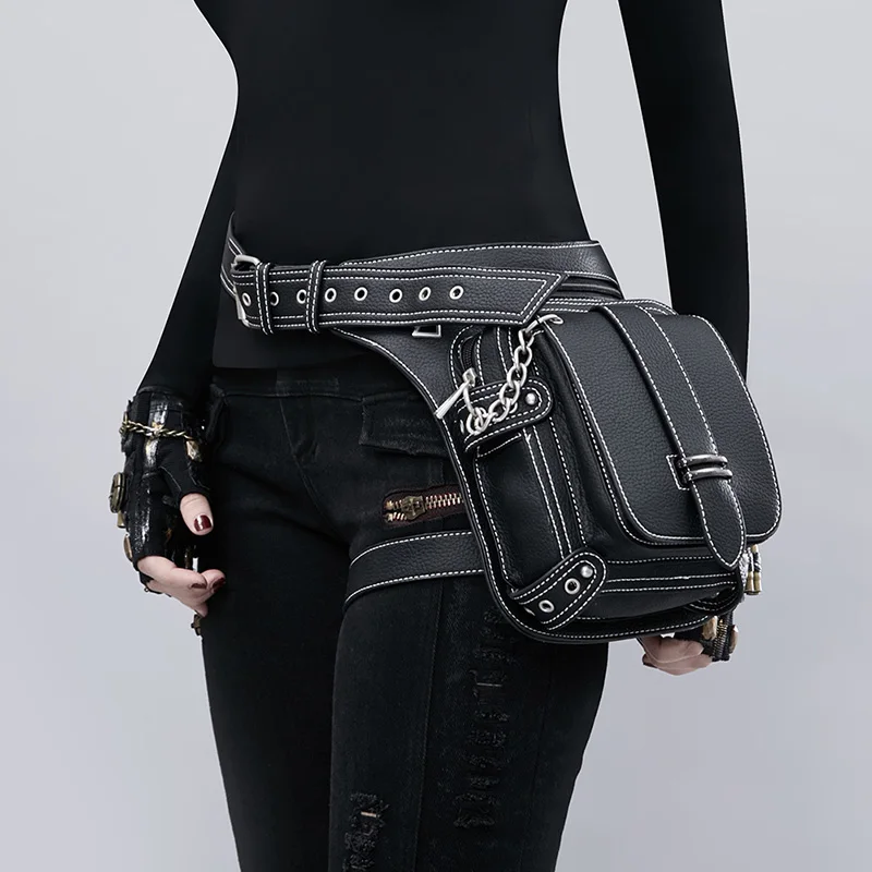 

Corzzet Black Leather Chain Multi-function Gothic Retro Shoulder Messenger Bags Crossbody Steampunk Waist Bag Corset Accessories