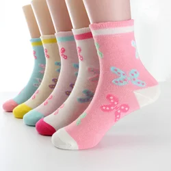 5 Pairs/Lot Spring Autumn High Quality Girls Socks Cotton Butterfly Candy Color Socks For Girls 3- 12 Year Children Socks