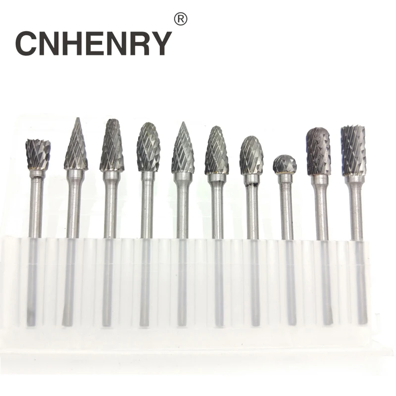 Juego de rebabas rotativas de carburo de tungsteno, accesorios Dremel para herramientas rotativas, brocas de grabado, vástago de 3mm, 10 Uds.