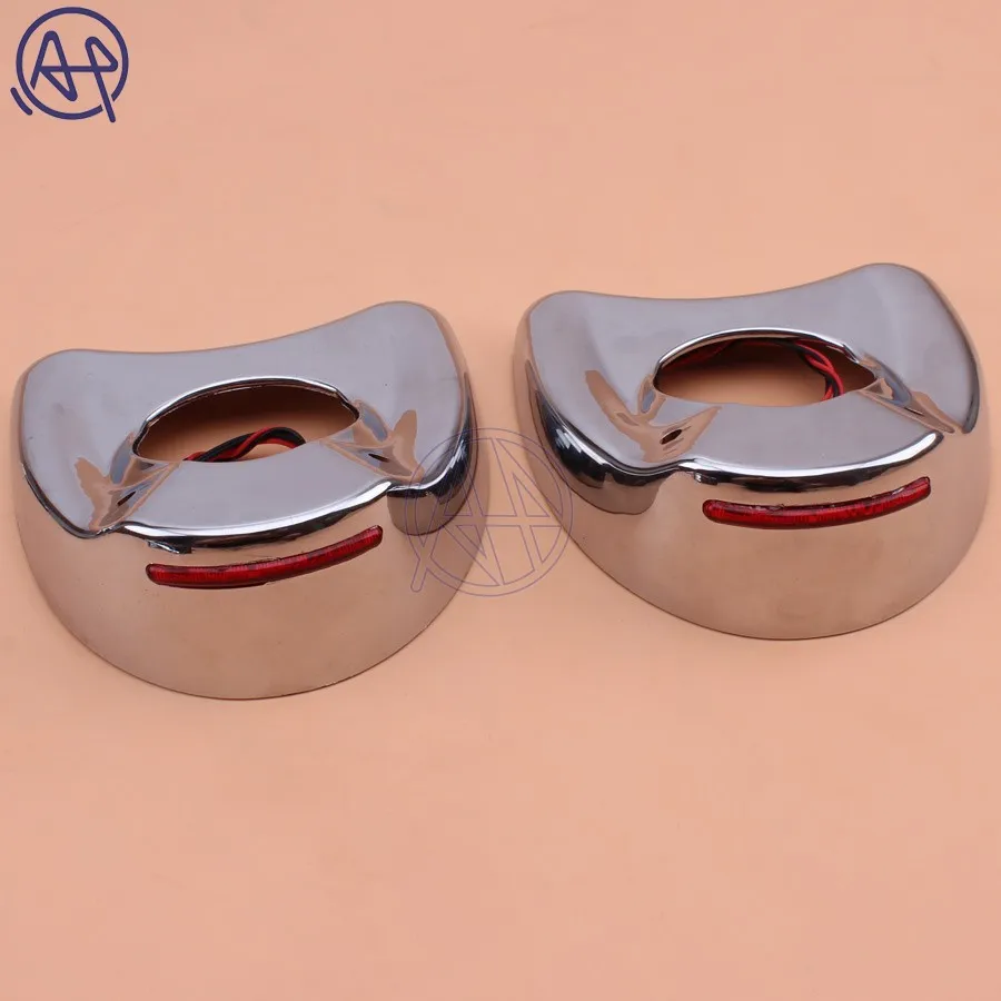 

1pair New Motorcycle Chrome Fairing Mount Mirrors Red Lens LED Lights Cover Caps For Harley Electra Glide 1996-2013