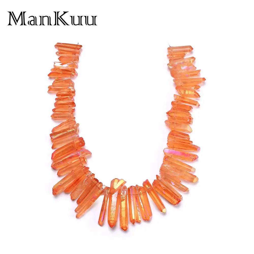

Mankuu AA Orange Natural Crystal Pillar Irregular Column Rainbow Reflective Crystal Stone Beads For DIY Jewelry Making 50pcs/Lot