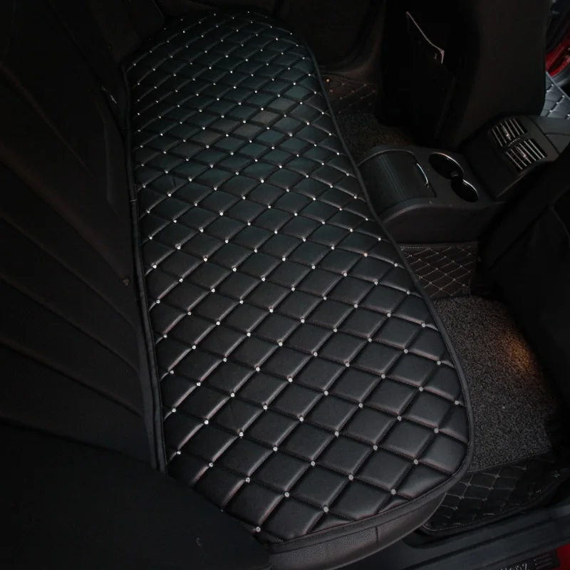 Bling Crystal Universal Car Seat Cushion Auto Chair Mat Breathable PU Leather Pad Car Front Rear Back Seat Cover Protector Black