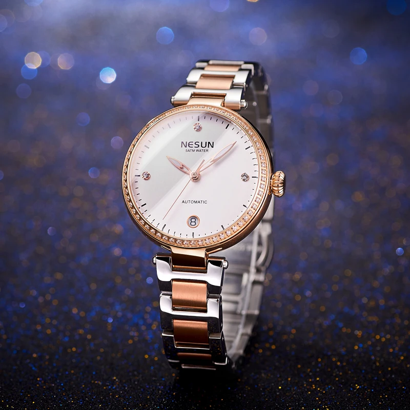 Switzerland Luxury Brand NESUN Japan MIYOTA Automatic Mechanical Women\'s Watches Diamond 50M Waterproof Auto Date Clock N9215