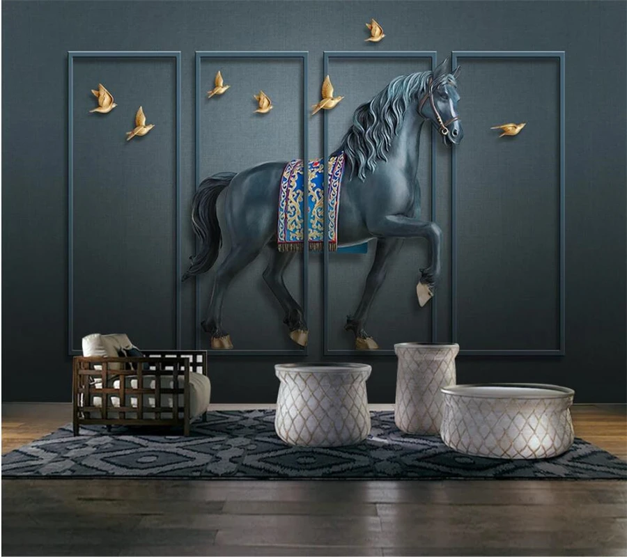 Custom wallpaper 3d photo murals embossed horse screen new Chinese background wall papers home decor papier peint 3d wallpaper