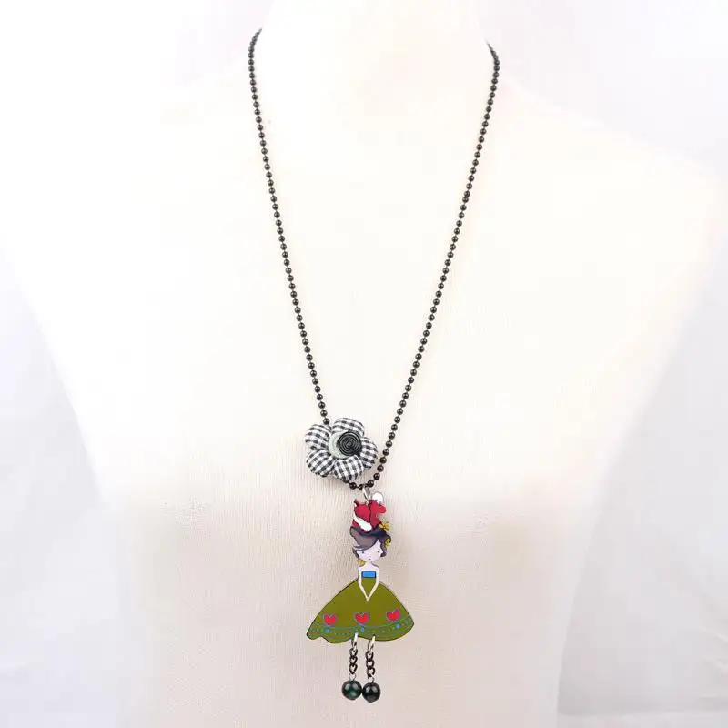 Bonsny gentle girl & pendant necklace collar colorful for girls lovely cute figure acrylic woman jewelry fairy wings