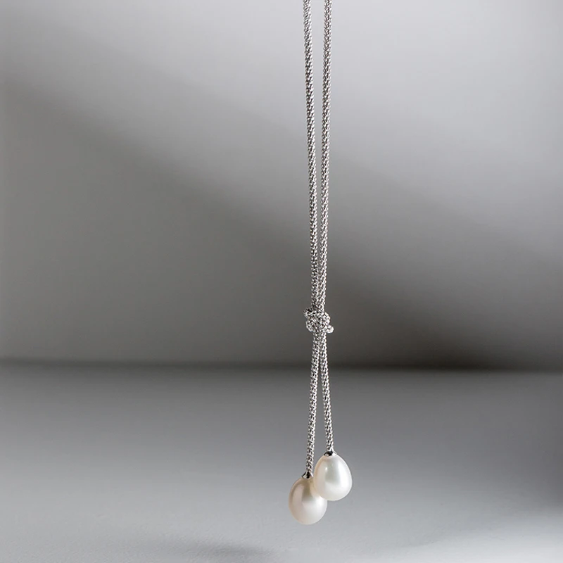 Fashion natural Freshwater pearl pendant for women 925 sterling silver Double pearl pendant necklace chain bridal gift