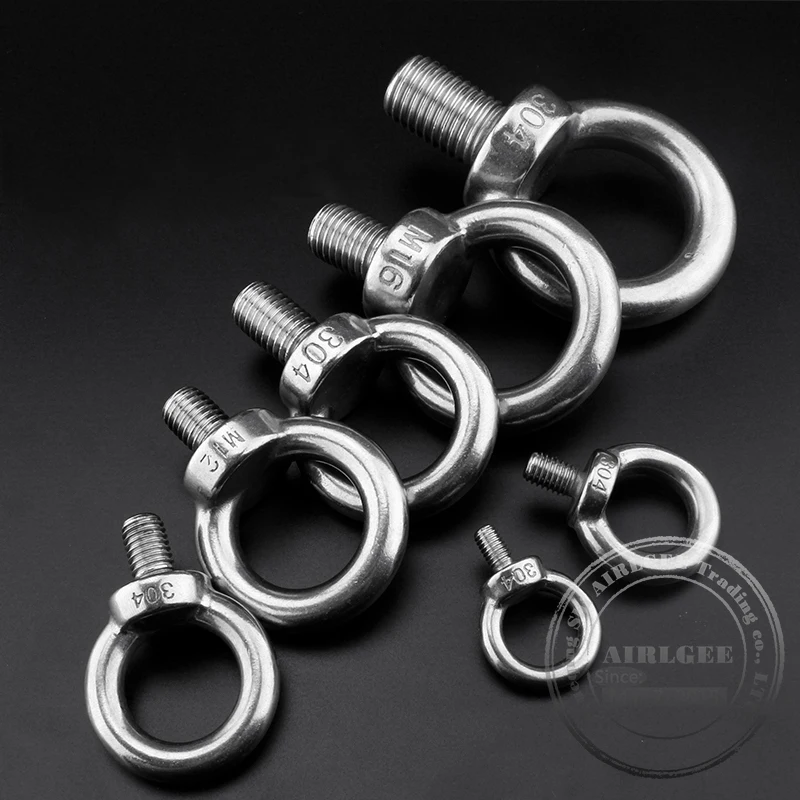 304 Stainless steel Hook screw M6 8 10 12 14 16 20mm Diameter Male thread Mechanical Ring Lifting Bolt Cable Rope Eyebolt