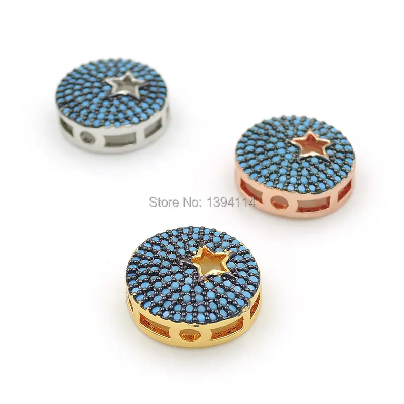 

13*13*4mm Micro Pave Kallaite CZ Round Of Piercing Star Flat Beads Fit For Making DIY Bracelets Jewelry