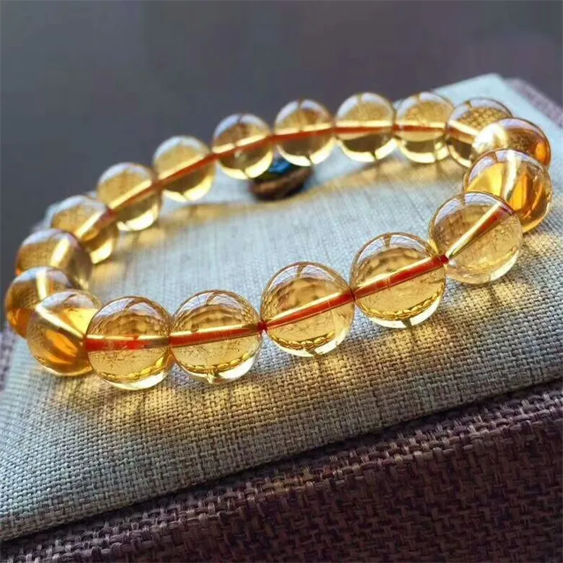 11mm Natural Citrine Quartz Crystal Bracelet For Women Men Healing Luck Gift Clear Round Beads Gemstone Stone Strands AAAAAA