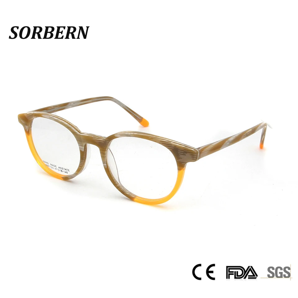 

SORBERN Acetate Retro Round Glasses Frame Women Vintage Prescription Eyeglasses Men Round Eyewear Frames Spring Hinge