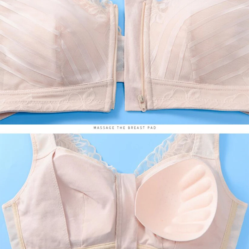 Mastectomy Bra Pocket Bra 90C for Silicone Breast Prosthesis Breast Cancer Women Artificial Boobs Front Zipper Bra D30