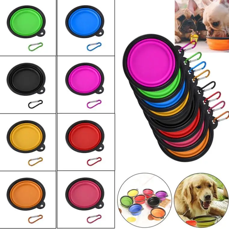 Portable Pet Dog Cat Outdoor Travel Water Bowl Feeder Drinking Fountain silicone collapsible bowls with buckle universal