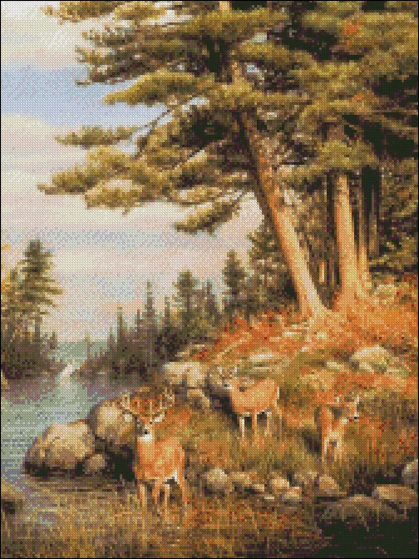 Embroidery Counted Cross Stitch Kits Needlework - Crafts 14 ct DMC color DIY Arts Handmade Decor - Deer and Pines