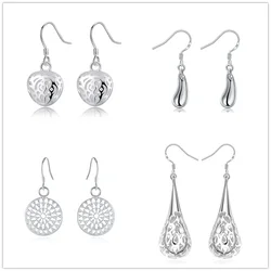 4 Pair Earring Set Silver 925 Plated Fashion Elegant Charms Earrings , For Women Lady Girl Wedding Gift Jewelry Set Cute E021