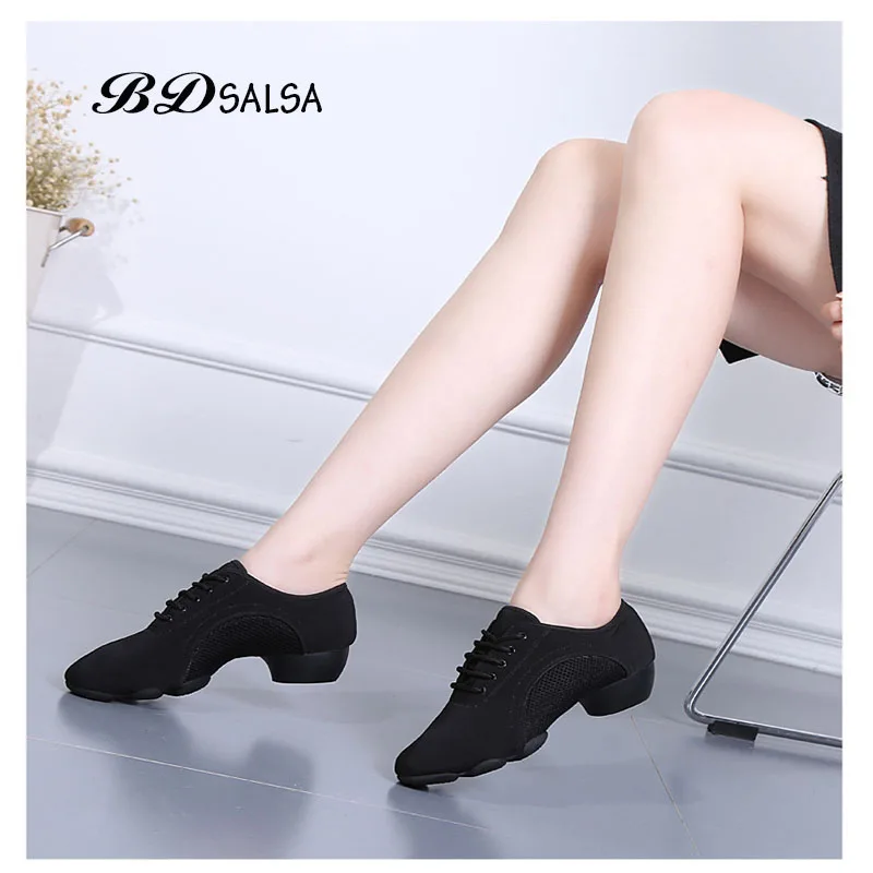 Zapatos de baile latino de tela Oxford, zapatos latinos cuadrados, dos suaves antideslizantes, zapatos de salón de gama baja, BDSALSA, tacón