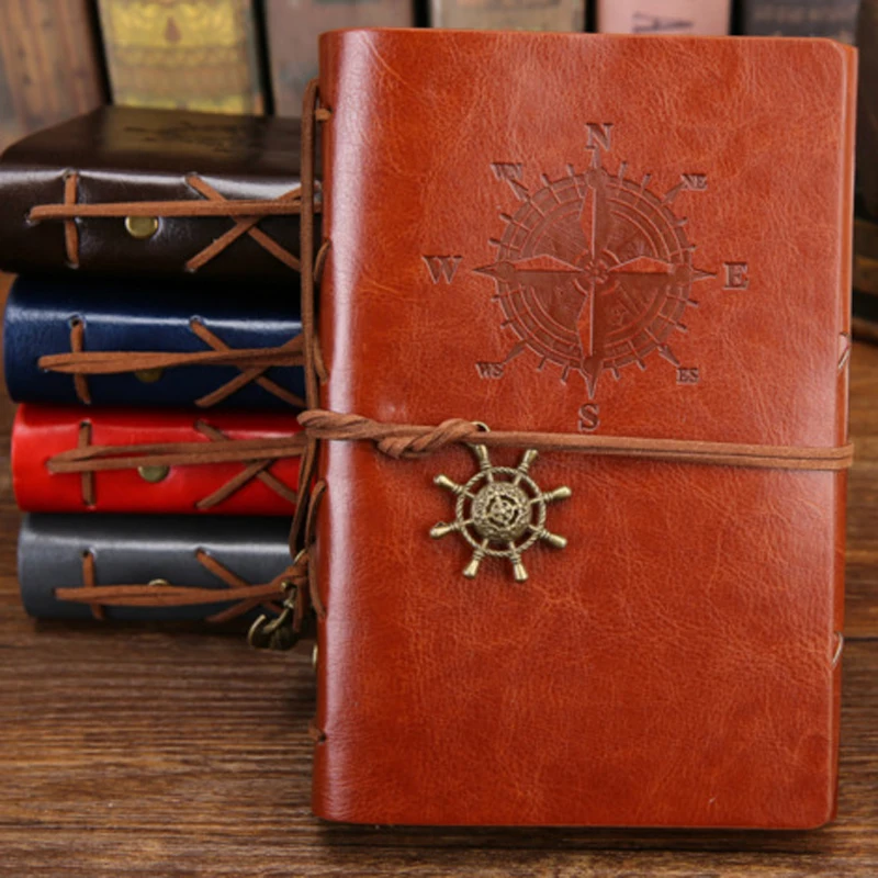 Retro Spiral Notebook Diary Notepad Vintage Pirate Anchors PU Leather Note Book Replaceable Stationery Gift Traveler Journal