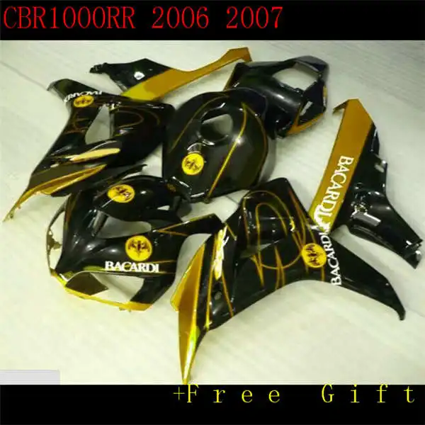 

km hot sale New ABS Plastic Motorcycle Fairing Kit For CBR1000RR 06 07 CBR1000 2006 2007 Bodywork set black gold flame