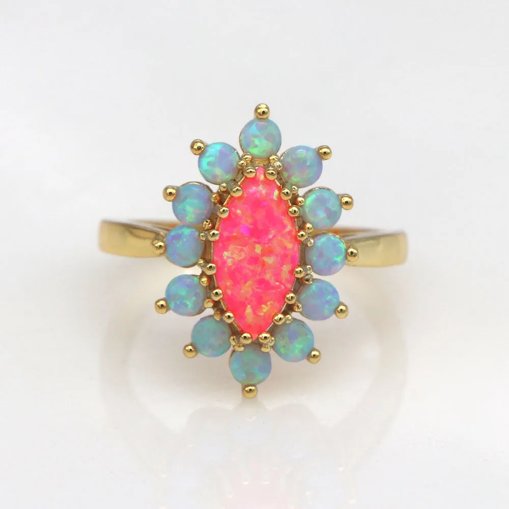 

JLR-753 Women Horse Eye Inlay Rings Pink Opal Rings for Women Fashion Jewelry