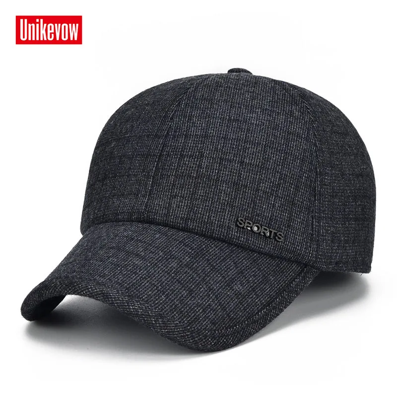 

UNIKEVOW New arrivel Winter patchwork sports baseball caps with ears golf hat Casual winter hat warm caps for men