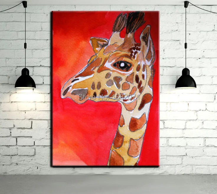 

Hot New Arrival Oil Painting Handmade Abstract Red Giraffe Portrait Oil Painting On Canvas Hand Painted Giraffe Oil Paintings