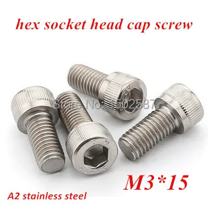 

100pcs M3*15 Allen screws bolts DIN912 Hex Socket Cylinder Head Cap Screw M3X15mm stainess steel 304