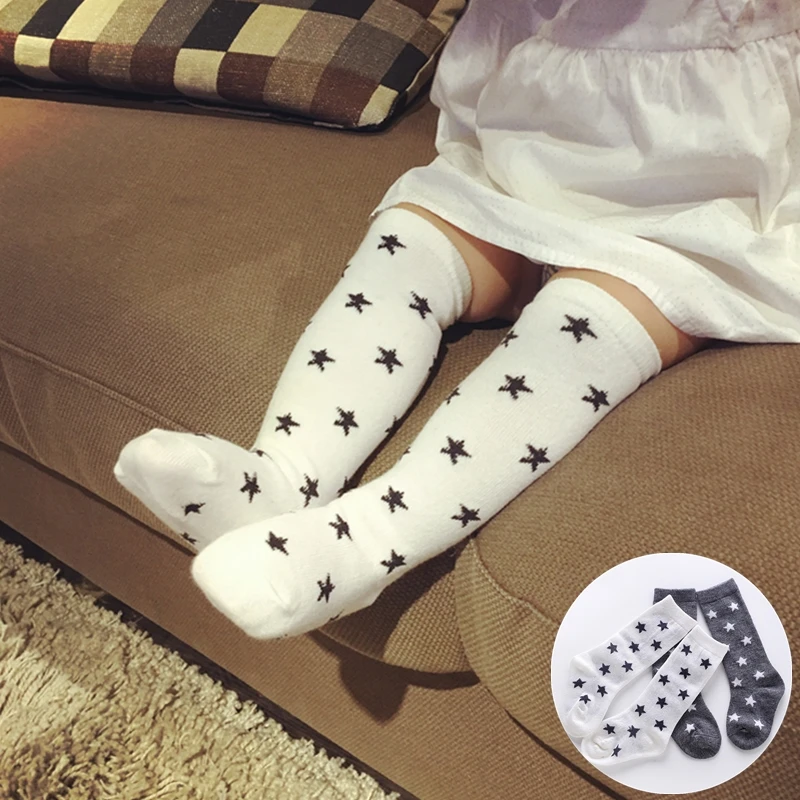 

Kids Knee Socks Cute Baby Socks Cotton Boys Girls Kids Star Socks White Infant Toddler Knee High Leg Warmer Footwear Hosiery