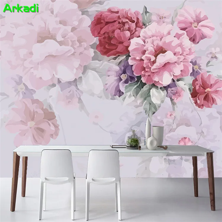 Country wallpaper bedroom living room TV background wallpaper warm hand-painted flowers and flowers murals