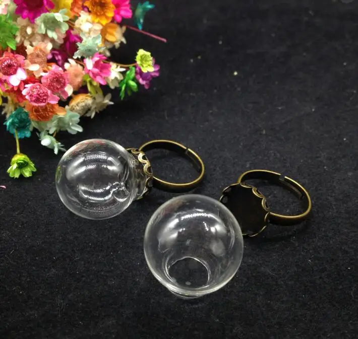 5pcs 20*12mm clear glass globe ring lace tray finding set glass bubble jars glass vial diy vcraft rings glass cover dome finding