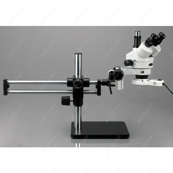 Trinocular Stereo Microscope--AmScope Supplies 7X-45X Trinocular Stereo Microscope on Ball Bearing Boom Stand + Light