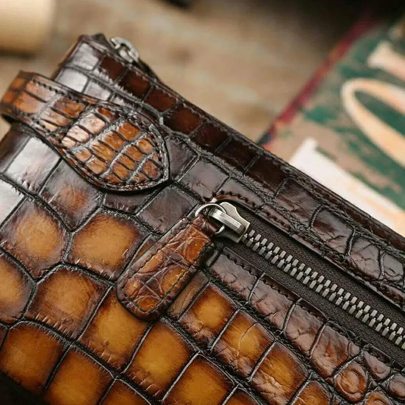 Luxury fashion crocodile leather Men Leather Envelope band Clutch Bag Male alligator Document Bag Travel Clutches genuine brand