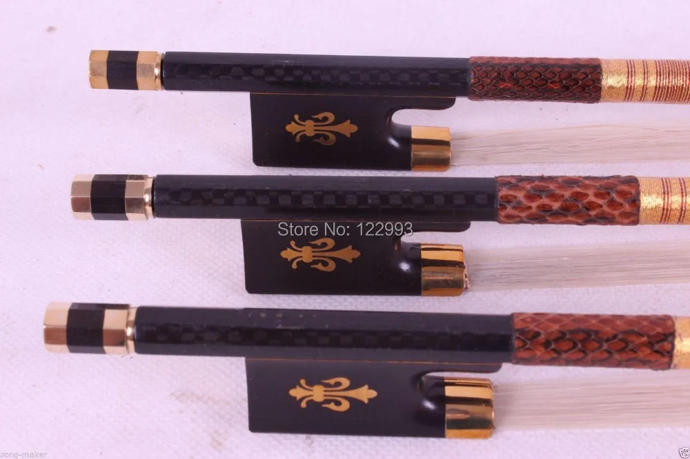 Free shipping New Top grade 3pcs Carbon fiber 4/4 violin Bow Straight Pretty inlay