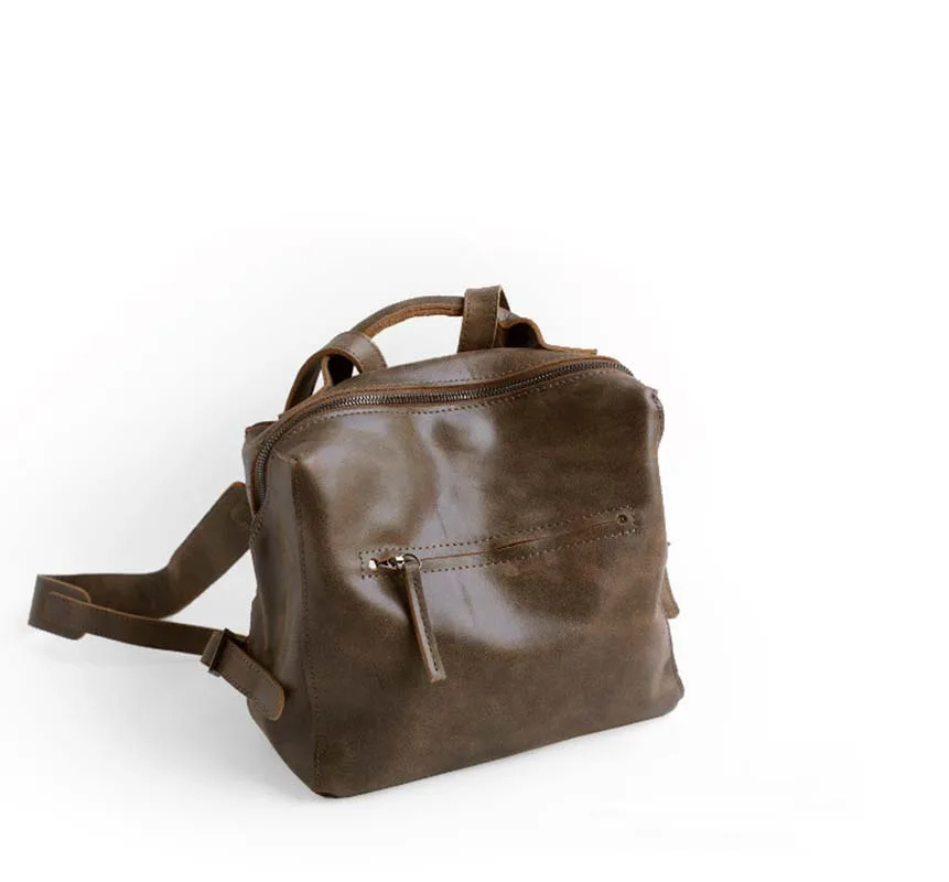 Vendange original female bag Vintage leather backpack female simple box Fashion leather bag 2357