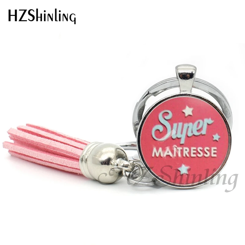 2017 Fashion Super Maitresse Tassel Key Chain Handcraft art photo glass Jewelry Glass Cabochon Keyring Gifts for Women