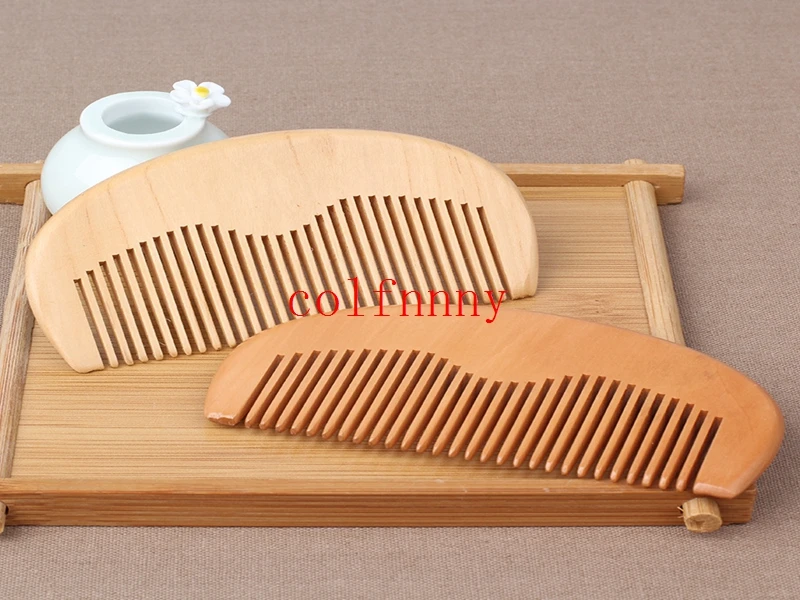 1000pcs/lot Engraved Your Logo Natural Peach Wooden Comb Handmade Straight Pocket Wooden Beard Combs Custom 11*5*1CM