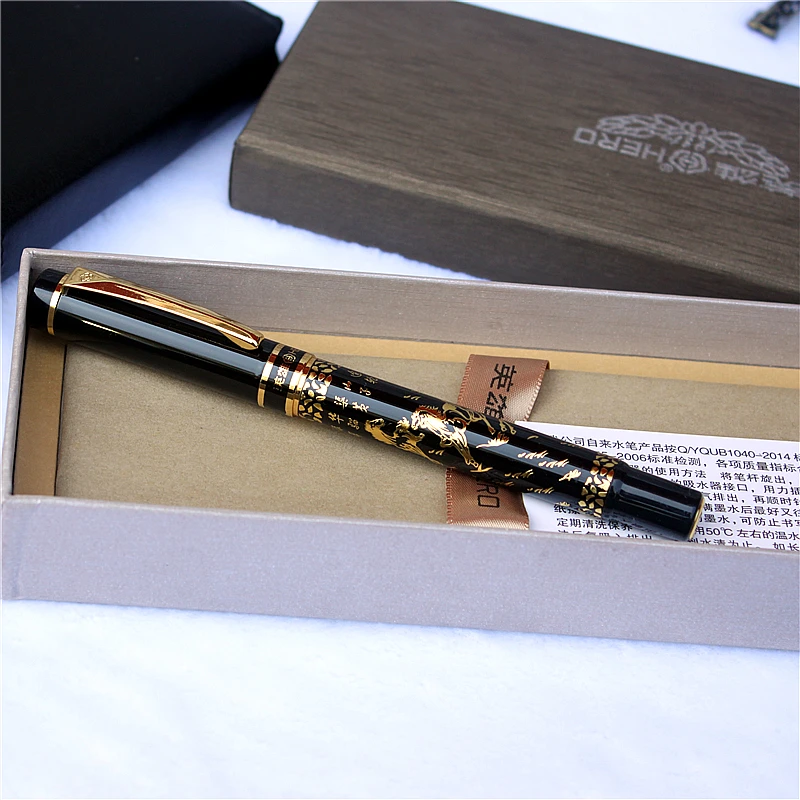 Golden Curved nib Fountain Pen good quality ink pens Horse pattern Birthday gifts boutique art 0.8mm pen nib