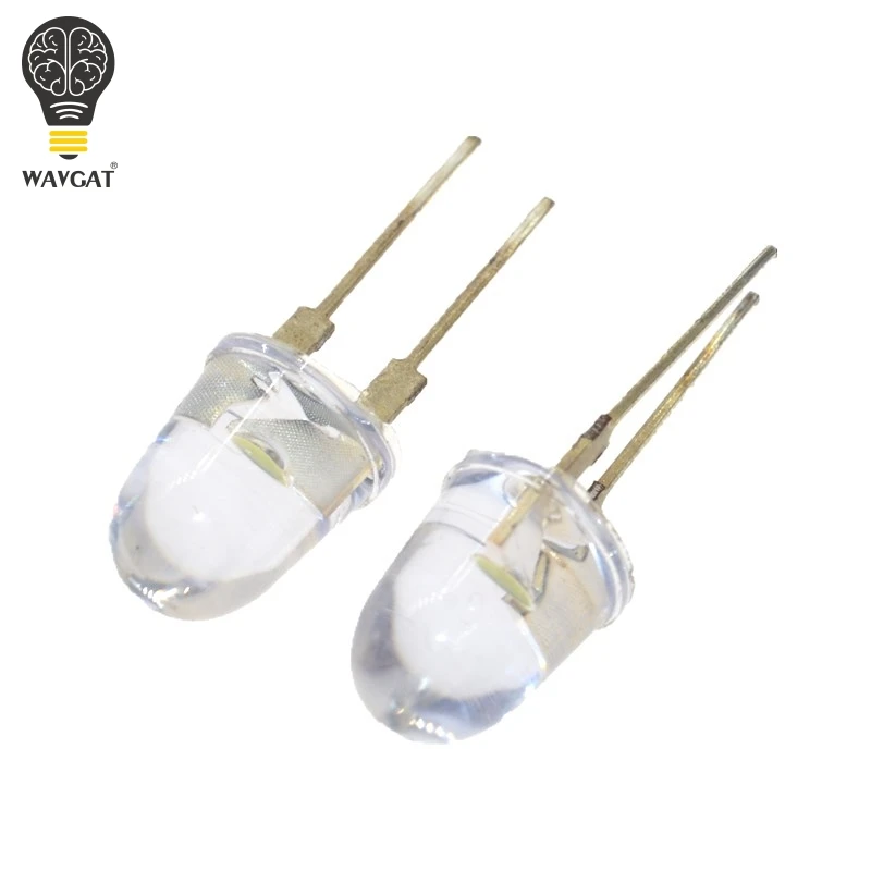 10PCS LED 10mm White Transparent 150mA 0.75W Ultra Bright Round LED Light Emitting Diode Lamp Water Clear Bullet Shape.