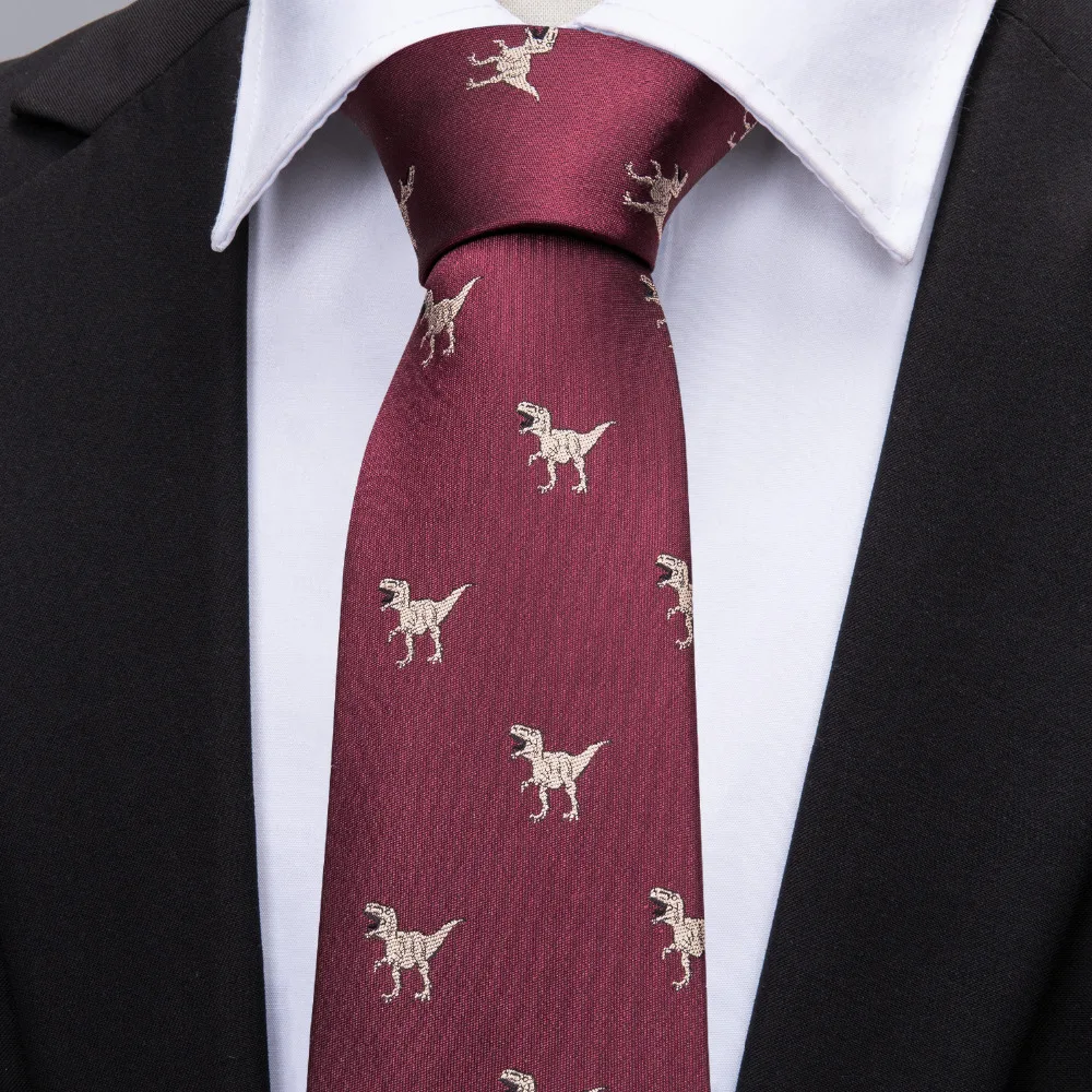 2018 New Arrival Men's Ties Dinosaur Pattern Red Mens Wedding Neckties 8.5cm Necktie Business Silk Ties For Men Tie FA-5060