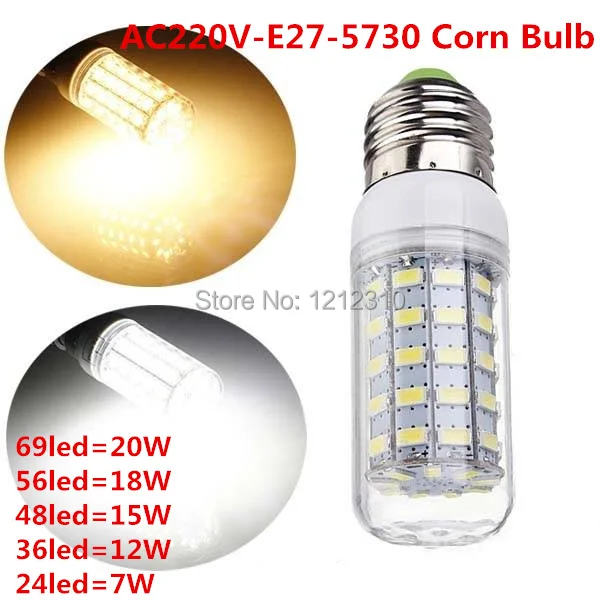 

1Pcs Full New 9W 12W 15W 18W 20W E27 LED Corn Bulb 220V SMD 5730 LED lamp light Chandelier 24LEDs,36LEDs,48LEDs,56LEDs,69LEDs