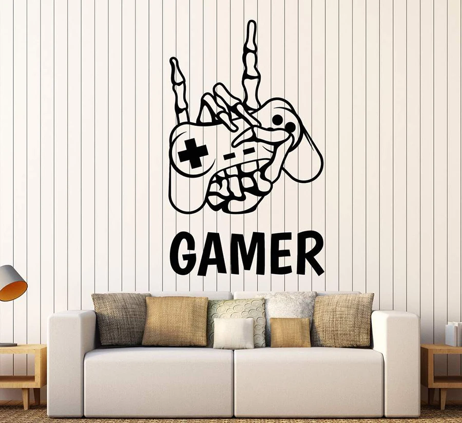 Modern Vinyl Wall Decal Skeletal Hand Gamer Joystick Teen Room Decor Stickers Bedroom Gamer Game Zone Decals Poster Mural D370