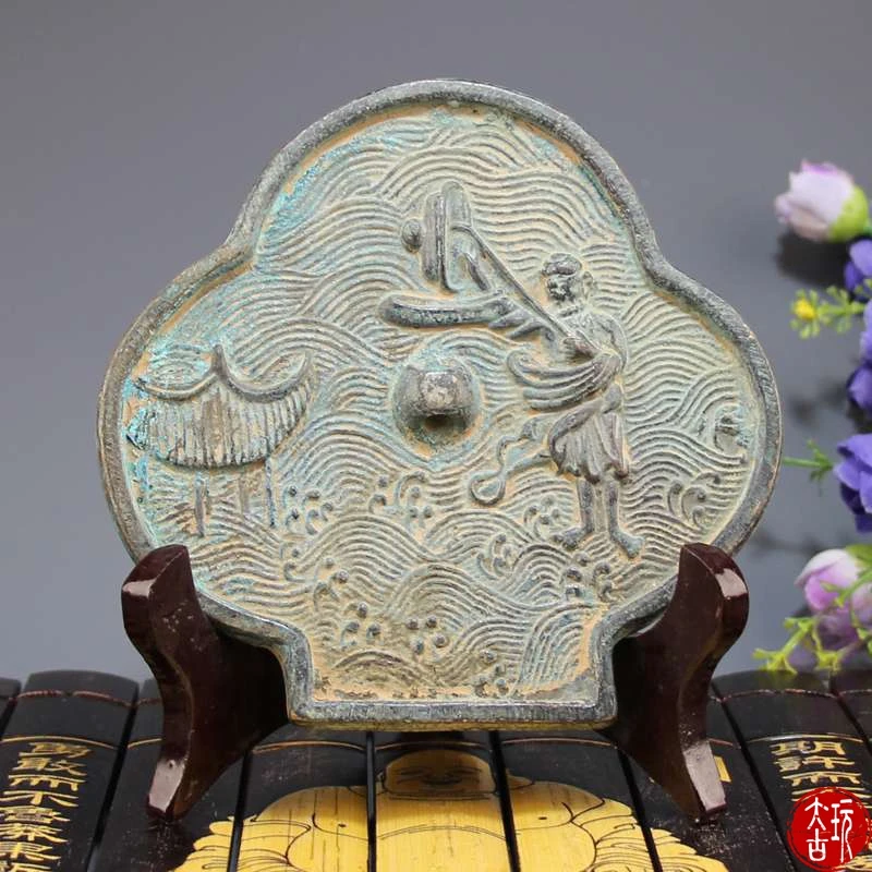 Rare Antique Bronze Tang Mirror South Sea Fairy man Figure Bronze Mirror ,Hand-carving crafts,Collection&Adornment,Free shipping