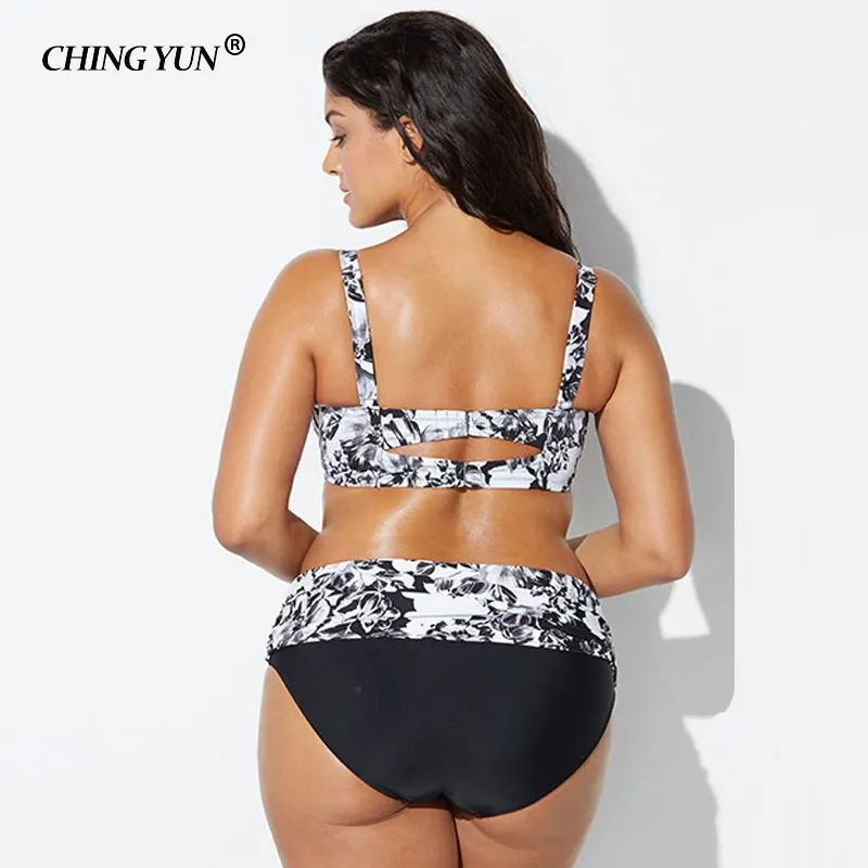 New woman swimsuit sexy beachwear lady Big Size Swimwear black&white clouds Bikini High waist Elastic girls  loose Bathing Suit